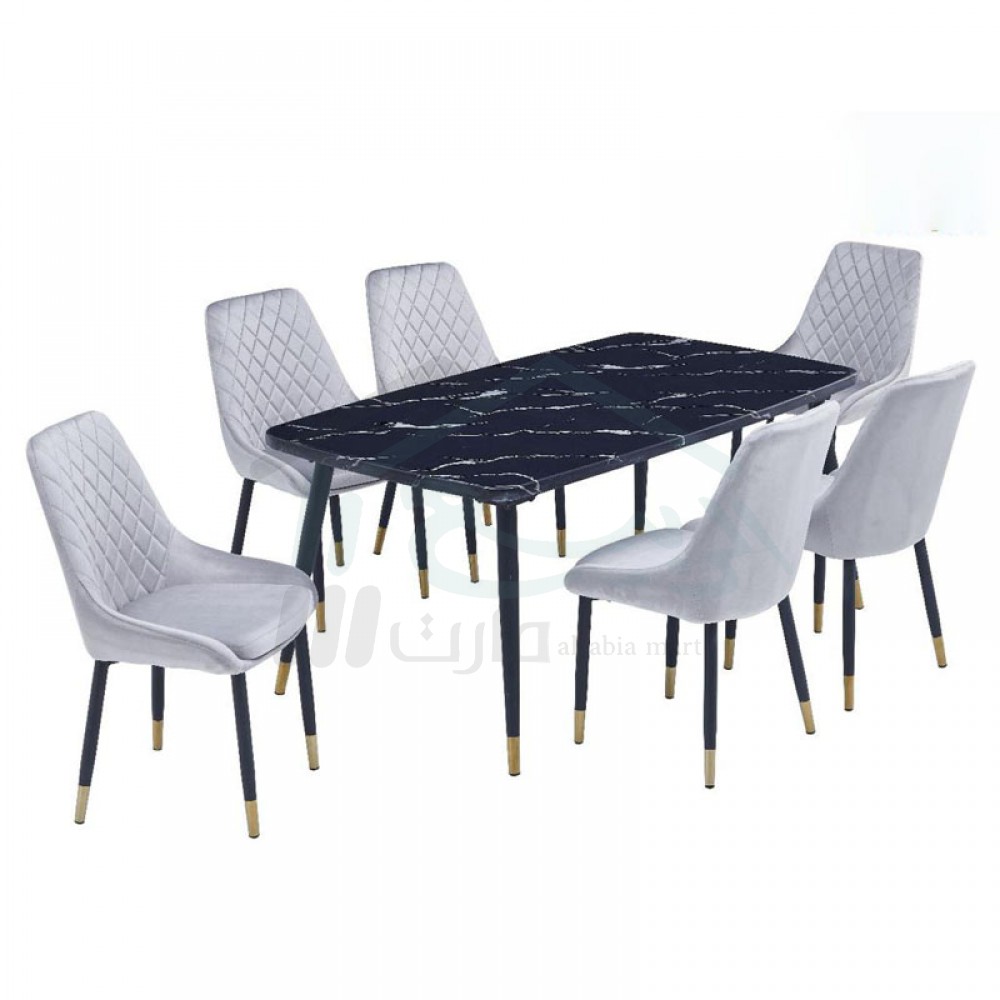 Black Marble Dining Table 6 Chairs No. M-015