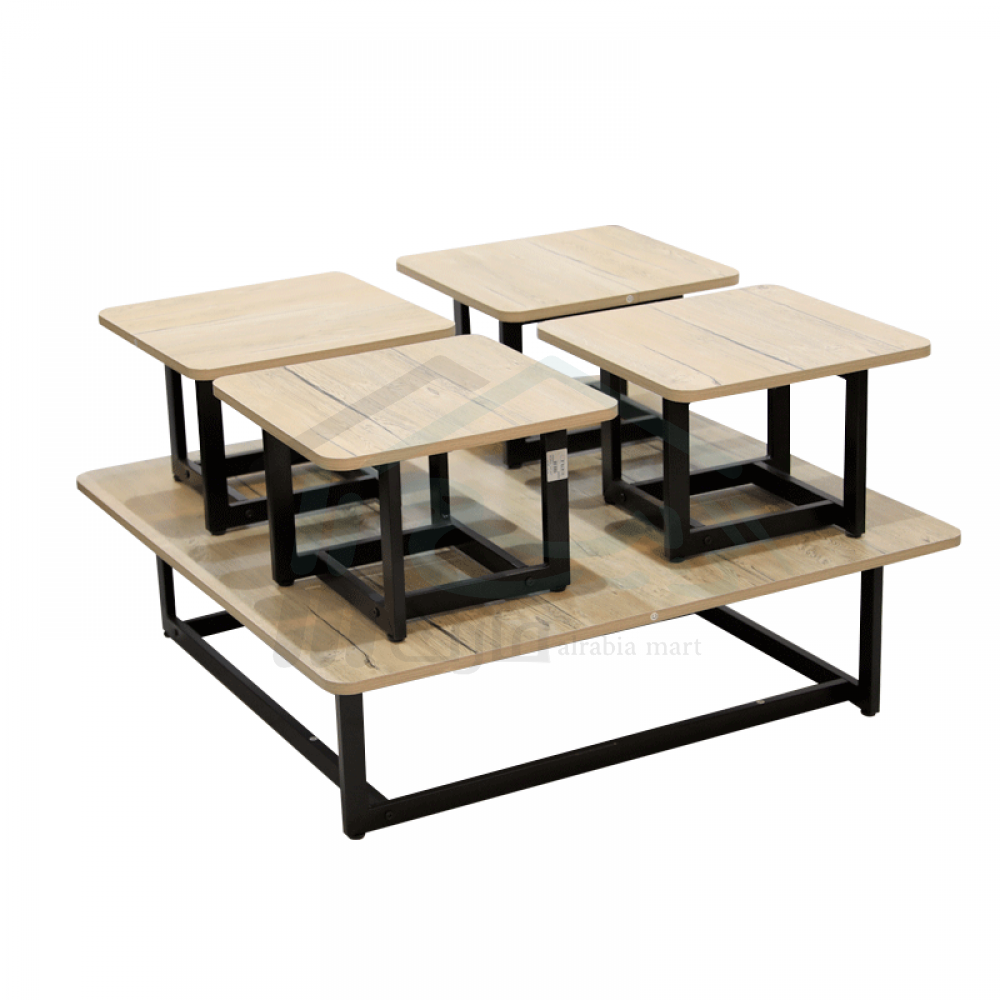 طقم طاولات أرضية خشب مربع بيج قوائم حديد أسود رقم 2222