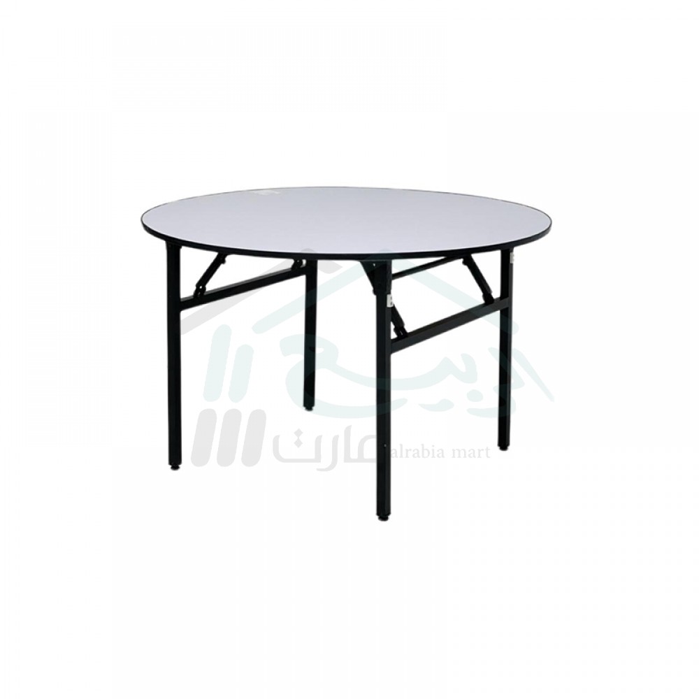 طاولة فايبر دائري قابلة للطي مقاس: 120سم أبيض بحواف أسود  رقم: B001