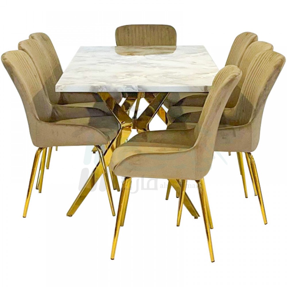 Steel Dining Table With Marble Top 8 Chairs SR2965A
