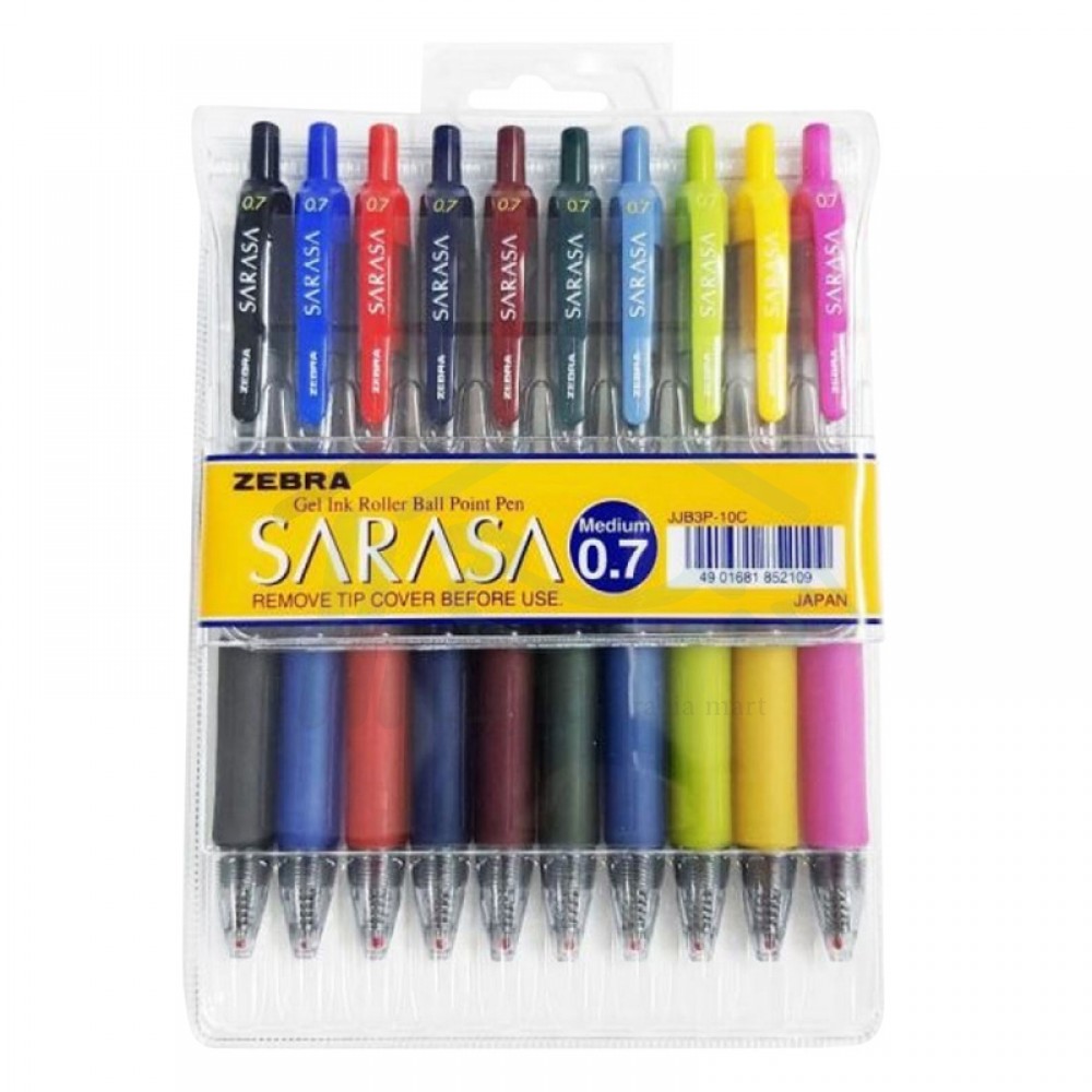 Set of Zebra Gel Ink Pens - Sarasa - 0.7 mm, 10 Pieces No. JJ3P-10C