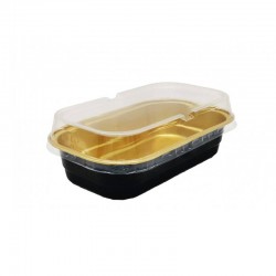 Aluminum rectangular molds with a transparent lid, 8 pieces, black/golden, 290 ml, No. 83290