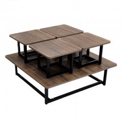طقم طاولات أرضية خشب مربع بني قوائم حديد أسود رقم 2222