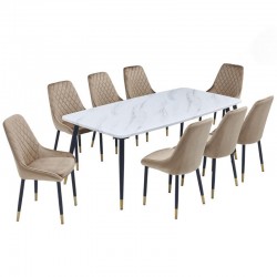 White marble dining table 8 chairs No. M-015