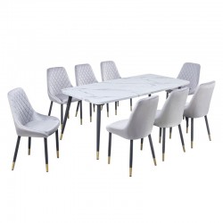 White marble dining table 8 chairs No. M-015