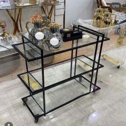 Black iron serving cart with glass surface, 3 floors, No. ST-058