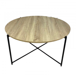 Beige wood sofa table, black iron frame, size 80 cm, number SFC10414