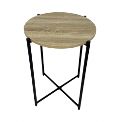 Beige wood service table, black iron structure, size 36 cm, number SFC10415