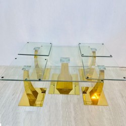 طقم طاولات استيل ذهبي مربع بسطح زجاج 1دبل+4 رقم  BA-G42
