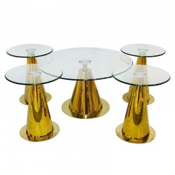 طقم طاولات استيل ذهبي دائري بسطح زجاج دبل+4 رقم  BA-G44