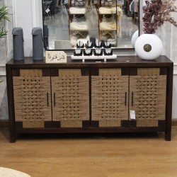 Burnt brown wood buffet cupboard with multi-use burlap embroidery, No. SFF10014