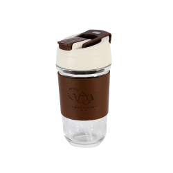 Brown Leather Covered Glass Cup With Straw 350ml No. 213-025