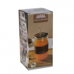 Brown Leather Coated Glass Cup With Straw 350ml No. A171-5