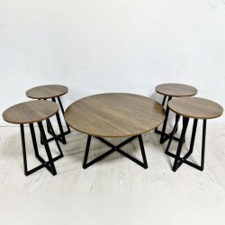 Wooden tables set with iron frame 1+4 No. 22-005