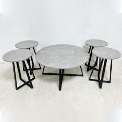Gray wood table set with iron frame, 1+4, No. GR055-22