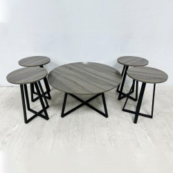 Gray wood table set with iron frame, 1+4, No. GR055-22