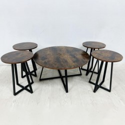 Honey wood table set with iron frame, 1+4, No. RE055-22