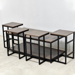 Brown wood table set with iron frame, 1+4, No. CO005-7-1