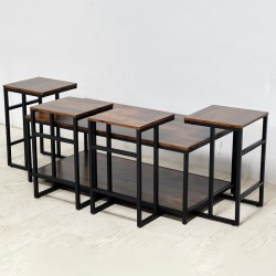 Wooden tables set with iron frame, 1+4, No. RE005-7-1