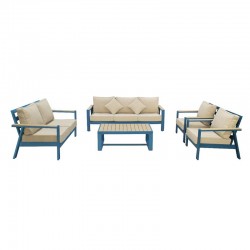 Aluminum outdoor seating set for 7 people, model: 211137BLUE&L.BROWN