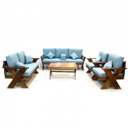  Outdoor seating for 7 people, blue wood structure: 21036