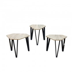  Beige wood tea table set with iron structure, 3 pieces, No.: 2234