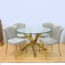  Round glass dining table + 4 chairs: 22C19S