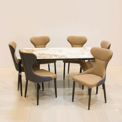   Marble rectangular dining table + 6 leather chairs: DT-3313