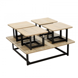  طقم طاولات أرضية خشب مربع بيج قوائم حديد أسود رقم 2222