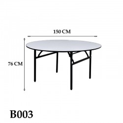 طاولة فايبر دائري قابلة للطي مقاس: 150سم أبيض بحواف أسود  رقم: B003