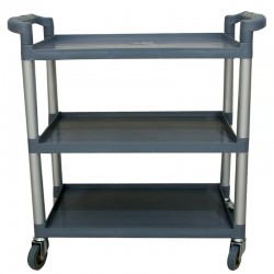   Large serving cart with three plastic shelves