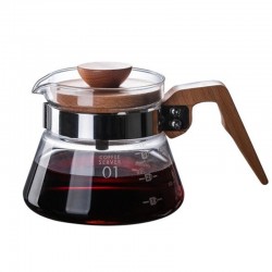  A glass server to drip and serve coffee with a 400ml wooden cover