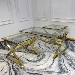   Gold Steel Sofa Table Set 1+2 X19G