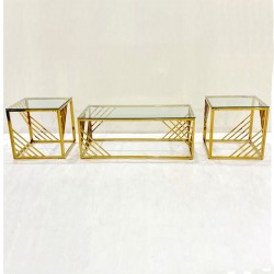  طقم طاولات خدمه ذهبي أستيل سطح زجاج شفاف  1+2 CS-1530