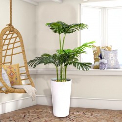   Artificial palm tree with 5 branches white cylindrical basin
