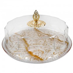   Transparent acrylic round cake plate with golden marble pattern with decorative golden top -MSJ-134
