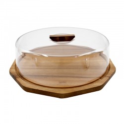  Wooden Cake Dish With Transparent Lid And Wooden Handle-MSJ-913