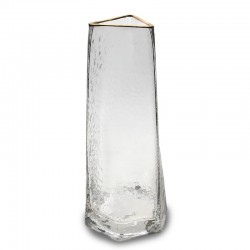   Corrugated Clear Glass Cone Vase with Gold Edges-MJ-1256