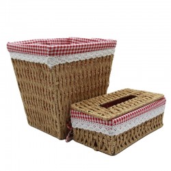   Wicker Waste Basket Set With Tissue Box-12794