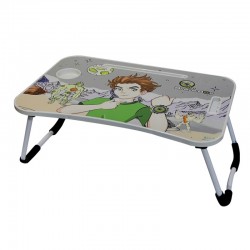  Kids Study Table, Laptop Table with Cup Holder, Pen Holder and Slot for iPad, Foldable Legs Ben Ten Character