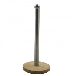   Paper towel holder for bathroom and kitchen of stainless steel, wood base - 65745
