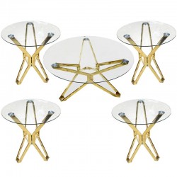   Gold Round Steel Sofa Table Set Clear Glass Top 1+4 CI1014GC