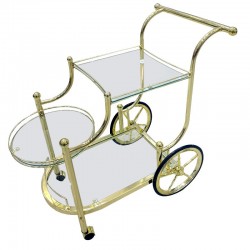 Presentation cart, golden steel, rectangular glass, with wheels, model: 82559