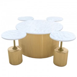 طقم طاولات خدمة خشب سطح تصميم رخامي 1+4 حبة دائري لون ذهبي رقم00470