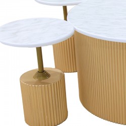 طقم طاولات خدمة خشب سطح تصميم رخامي 1+4 حبة دائري لون ذهبي رقم00470