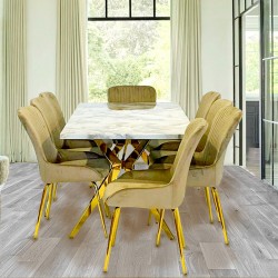 Steel Dining Table With Marble Top 8 Chairs SR2975A
