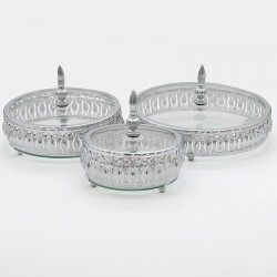 Glass Canister Set With Silver Metal Decoration No. 521888
