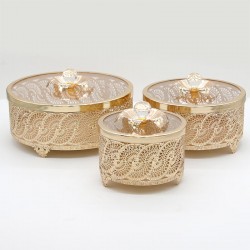 Glass canister set with gold metal decoration 3 Pieces No. 521878