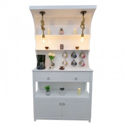 Wooden cupboard, 2 side slots, with 2 drawers, a hanger and lighting, white color No. 799