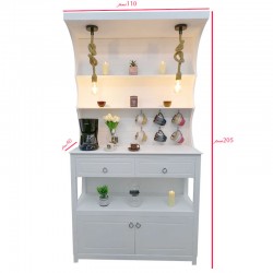 Wooden cupboard, 2 side slots, with 2 drawers, a hanger and lighting, white color No. 799